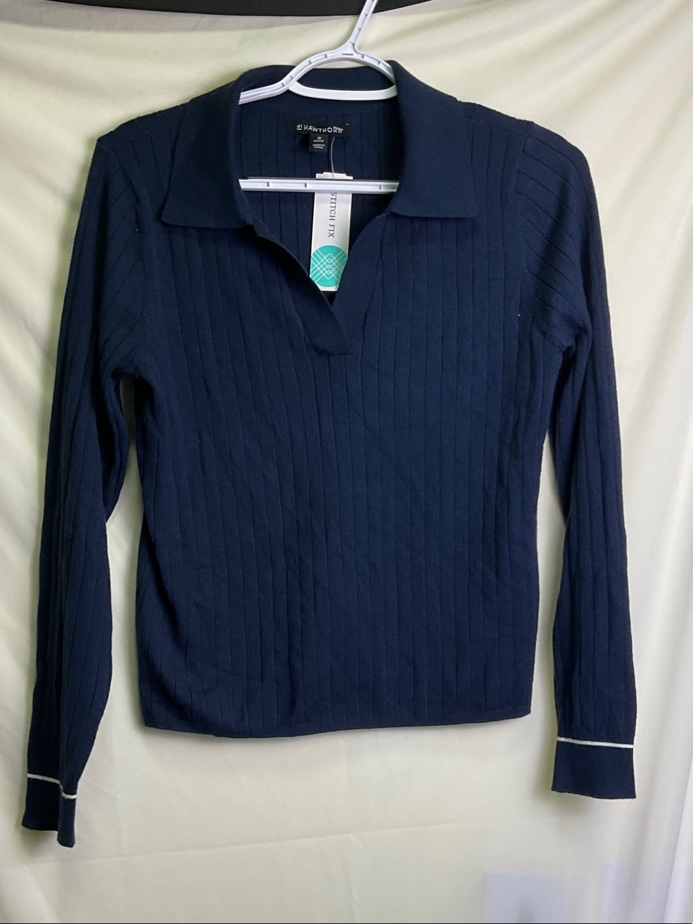 41 Hawthorn Ainsley Tipped Johnny Collar Long Sleeve Sweater - Navy